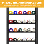 Râtelier de billard mural Moasis pour 8 queues avec support de rangement pour 24 boules