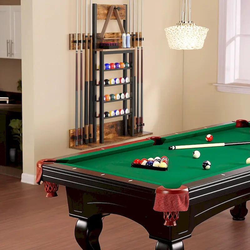 Râtelier de billard mural Moasis pour 8 queues avec support de rangement pour 24 boules