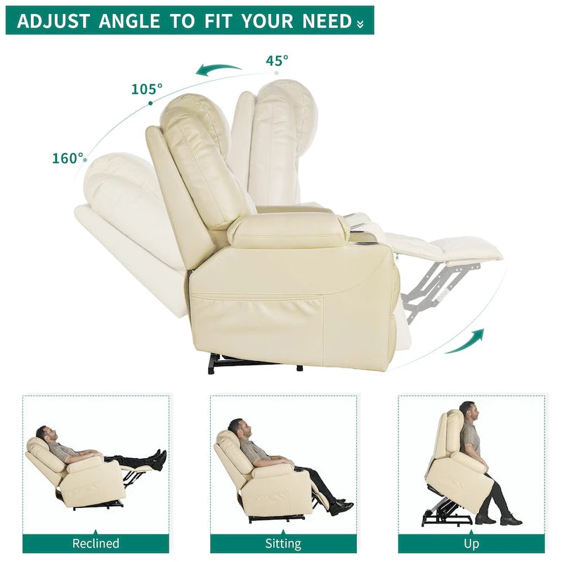 Fauteuil de salon inclinable massant Moasis PU, fauteuil releveur électrique