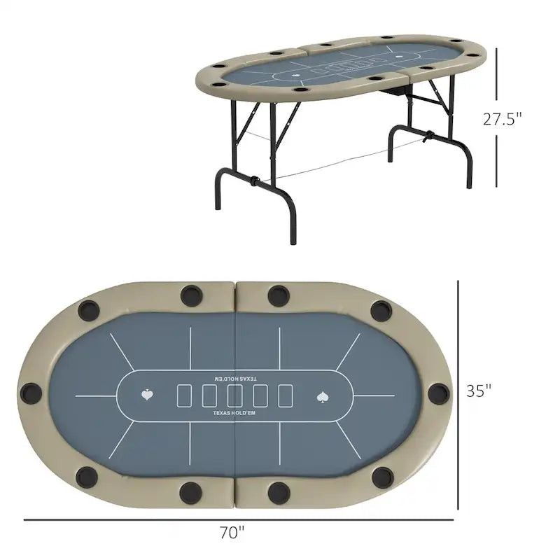 Table de poker pliable Soozier, table de jeu ovale de 70 pouces pour 10 joueurs (Blackjack, Texas Holdem)