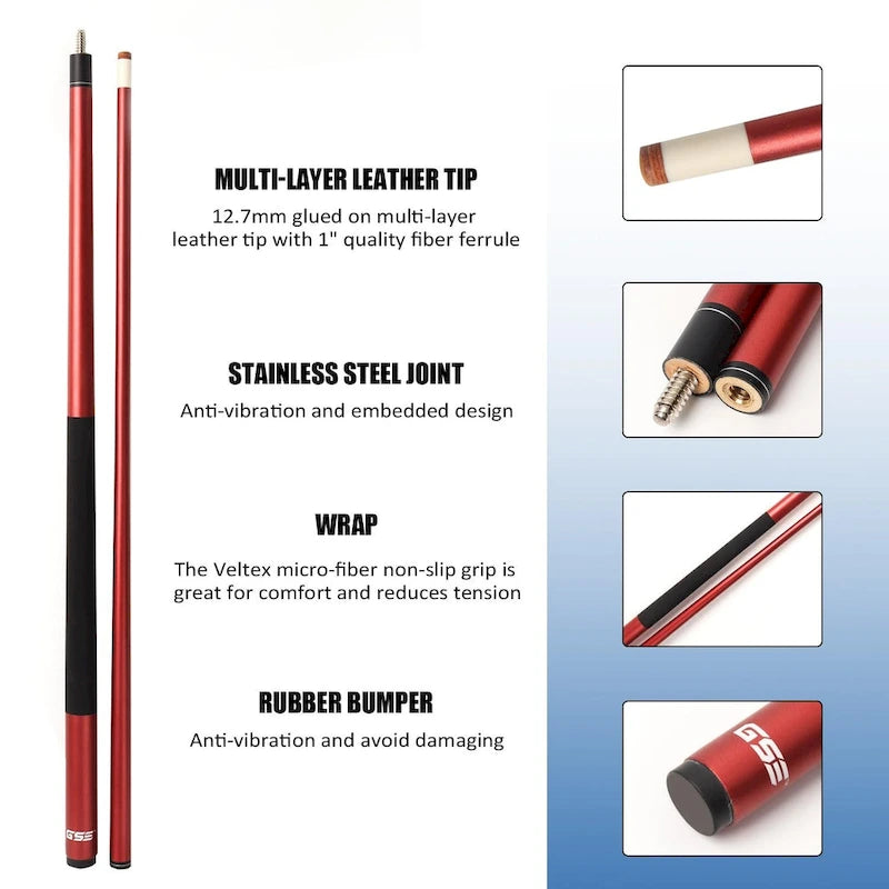 Ensemble de 4 queues de billard GSE en composite graphite-fibre de verre mat. Ensemble de 2 queues de billard de 58 pouces (147 cm) pour usage domestique ou commercial.
