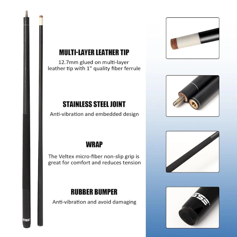 Ensemble de 4 queues de billard GSE en composite graphite-fibre de verre mat. Ensemble de 2 queues de billard de 58 pouces (147 cm) pour usage domestique ou commercial.