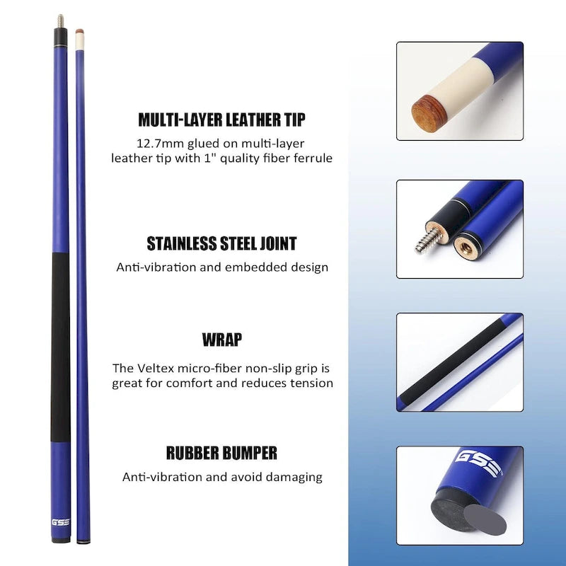Ensemble de 4 queues de billard GSE en composite graphite-fibre de verre mat. Ensemble de 2 queues de billard de 58 pouces (147 cm) pour usage domestique ou commercial.