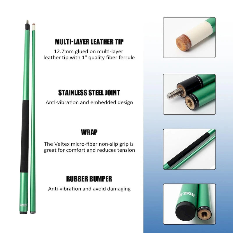 Ensemble de 4 queues de billard GSE en composite graphite-fibre de verre mat. Ensemble de 2 queues de billard de 58 pouces (147 cm) pour usage domestique ou commercial.