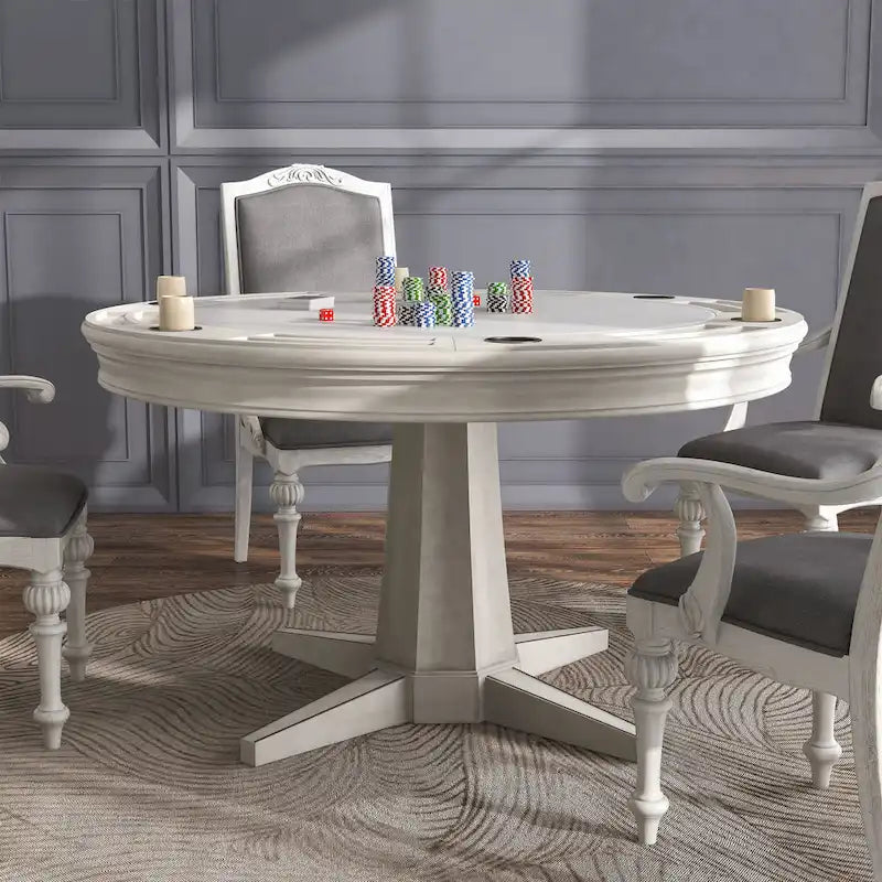 Table de jeu ronde traditionnelle Nami en bois blanc antique de 54 pouces par Furniture of America
