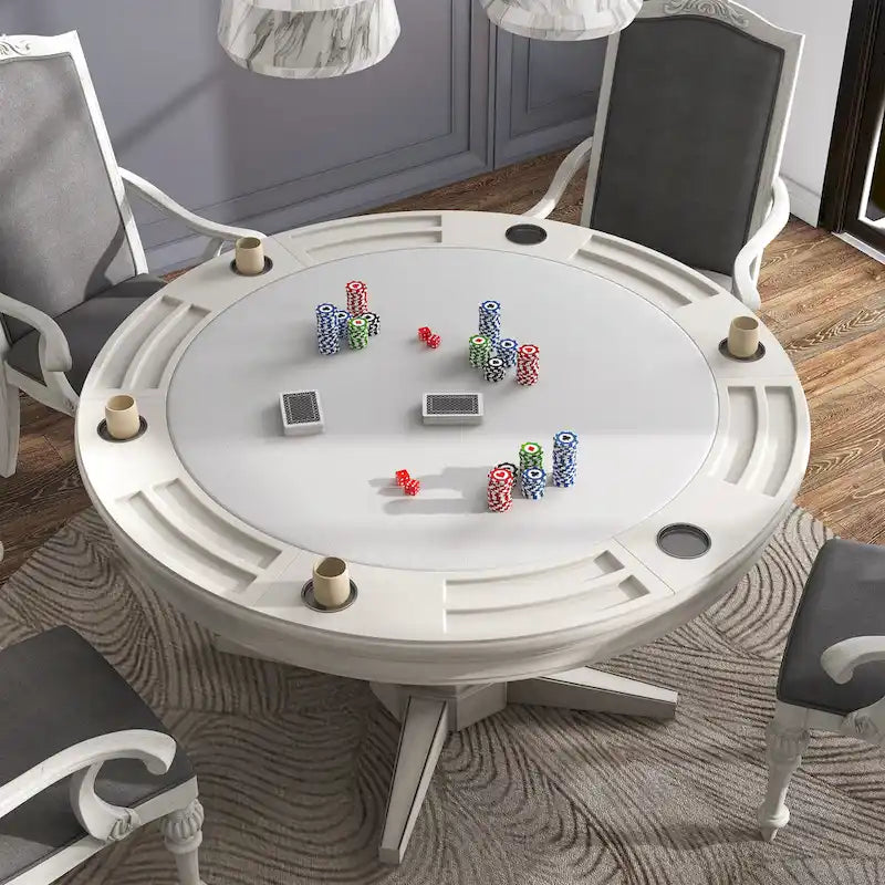 Table de jeu ronde traditionnelle Nami en bois blanc antique de 54 pouces par Furniture of America