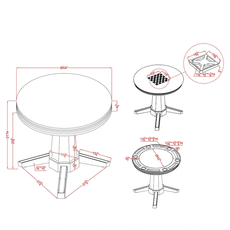 Table de jeu ronde traditionnelle Nami en bois blanc antique de 54 pouces par Furniture of America