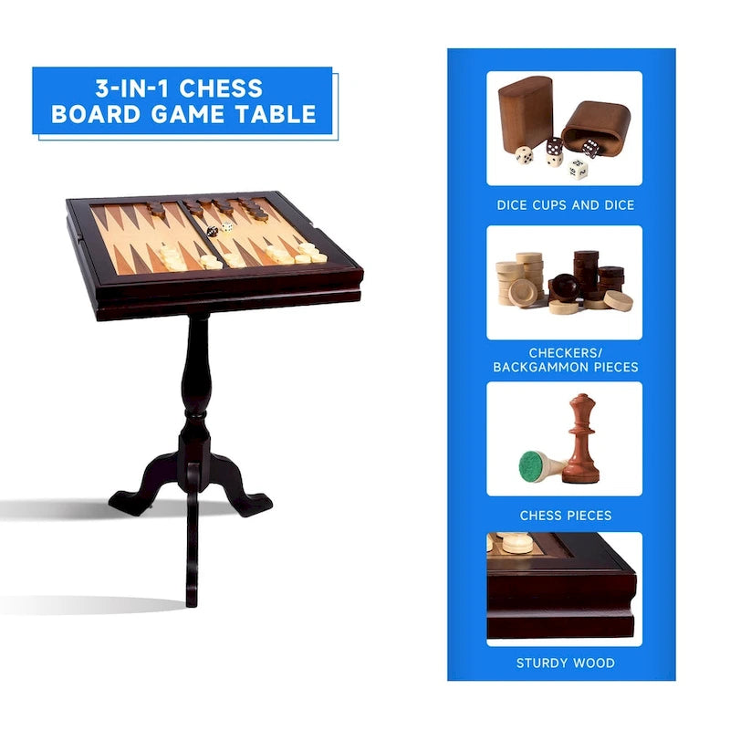 Table de jeu 3 en 1 en bois GSE (échecs, dames et backgammon), ensemble de jeu combiné backgammon, échecs et dames