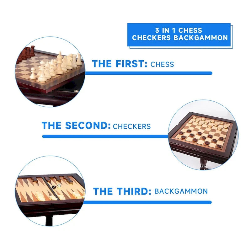 Table de jeu 3 en 1 en bois GSE (échecs, dames et backgammon), ensemble de jeu combiné backgammon, échecs et dames