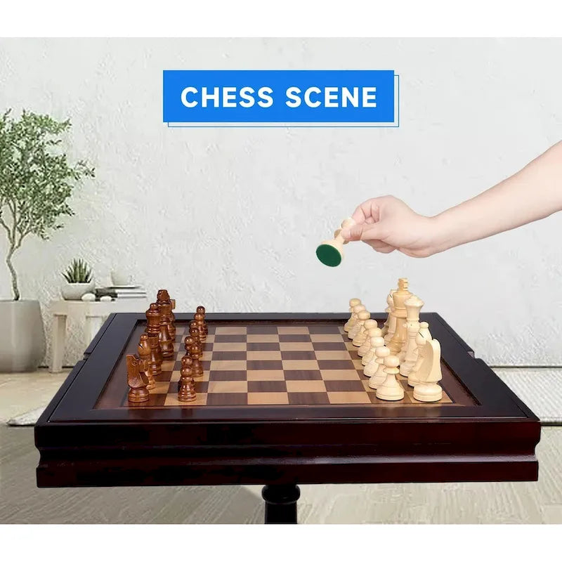 Table de jeu 3 en 1 en bois GSE (échecs, dames et backgammon), ensemble de jeu combiné backgammon, échecs et dames