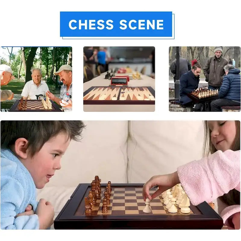 Table de jeu 3 en 1 en bois GSE (échecs, dames et backgammon), ensemble de jeu combiné backgammon, échecs et dames