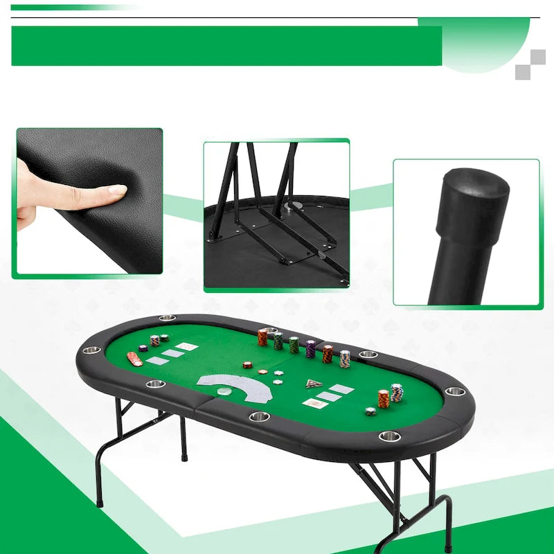 Table de poker pliable AVAWING pour 8 joueurs avec porte-gobelet
