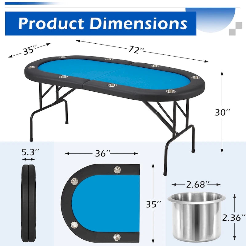 Table de poker pliable AVAWING pour 8 joueurs avec porte-gobelet