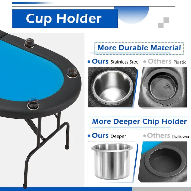 Table de poker pliable AVAWING pour 8 joueurs avec porte-gobelet