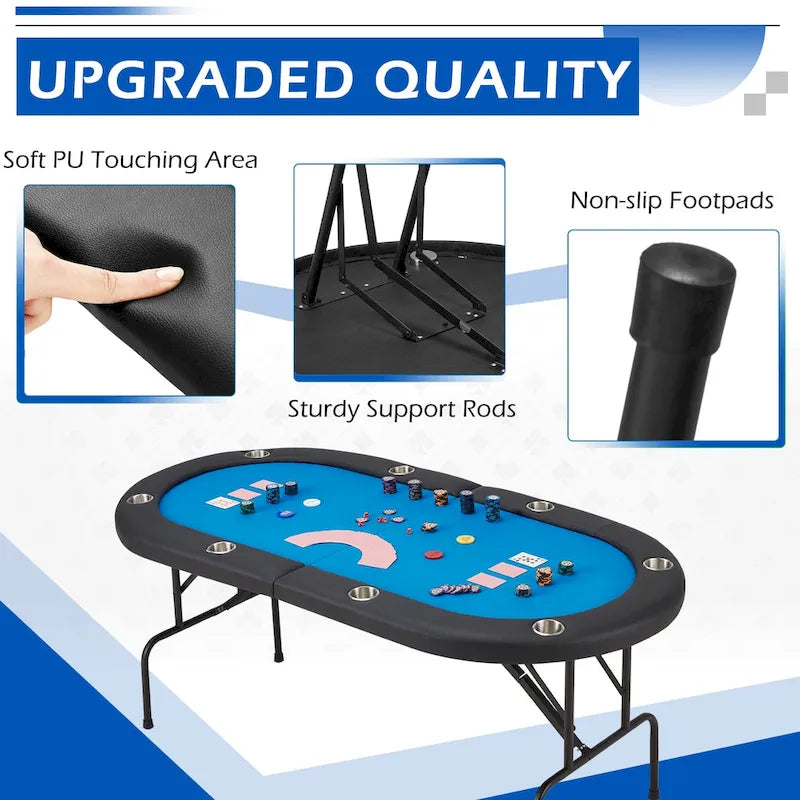 Table de poker pliable AVAWING pour 8 joueurs avec porte-gobelet