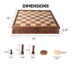 Jeu de société GSE 15 grands jeux en bois 2 en 1 (échecs et dames) avec tiroir