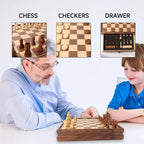 Jeu de société GSE 15 grands jeux en bois 2 en 1 (échecs et dames) avec tiroir