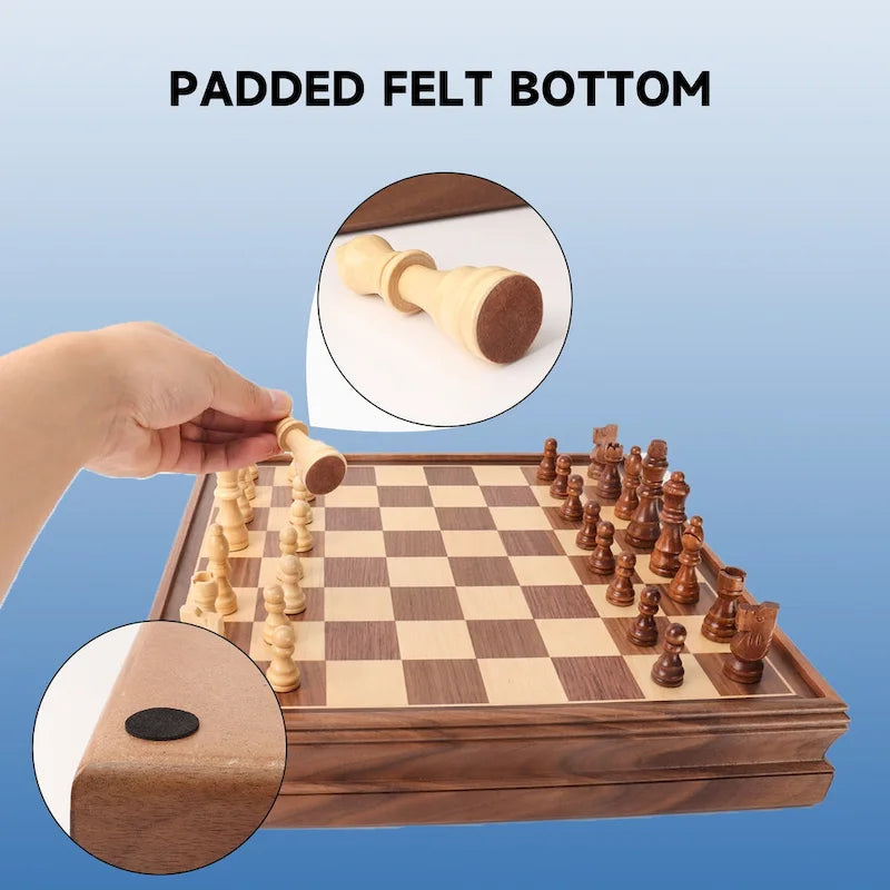 Jeu de société GSE 15 grands jeux en bois 2 en 1 (échecs et dames) avec tiroir