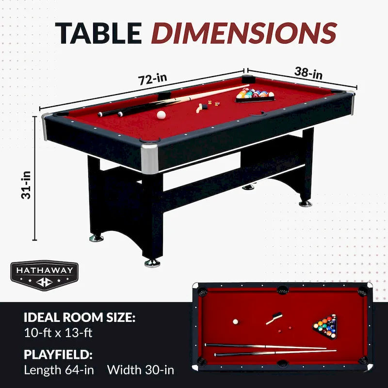 Table de billard Hathaway Spartan 1,83 m avec plateau de ping-pong - Noire avec feutre rouge