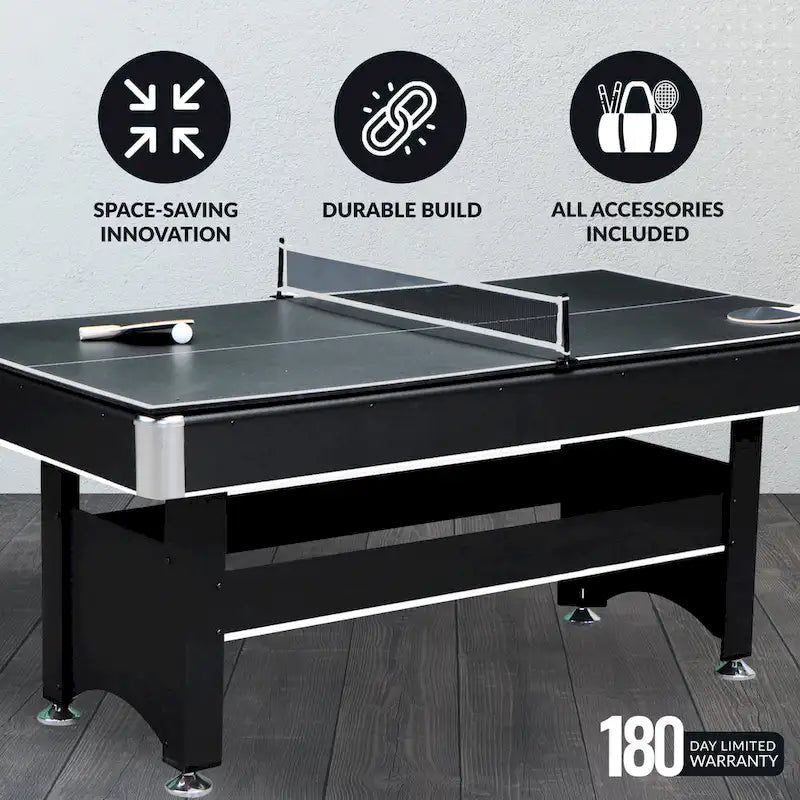 Table de billard Hathaway Spartan 1,83 m avec plateau de ping-pong - Noire avec feutre rouge