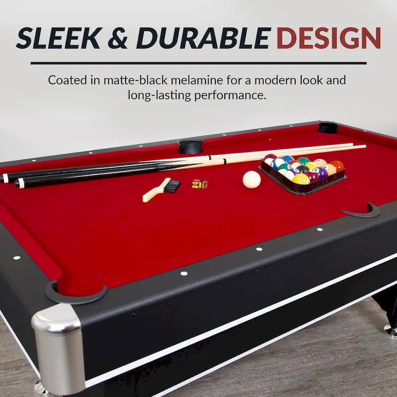 Table de billard Hathaway Spartan 1,83 m avec plateau de ping-pong - Noire avec feutre rouge