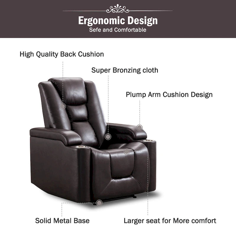 Fauteuil inclinable électrique en cuir pour home cinéma, confortable