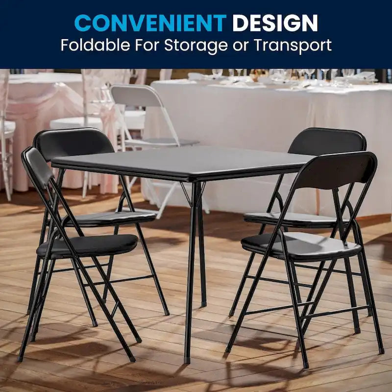 5 Piece Folding Card Table and Chair Set with Upholstered Table Top - 33.5 W x 33.5 D x 27.75 H