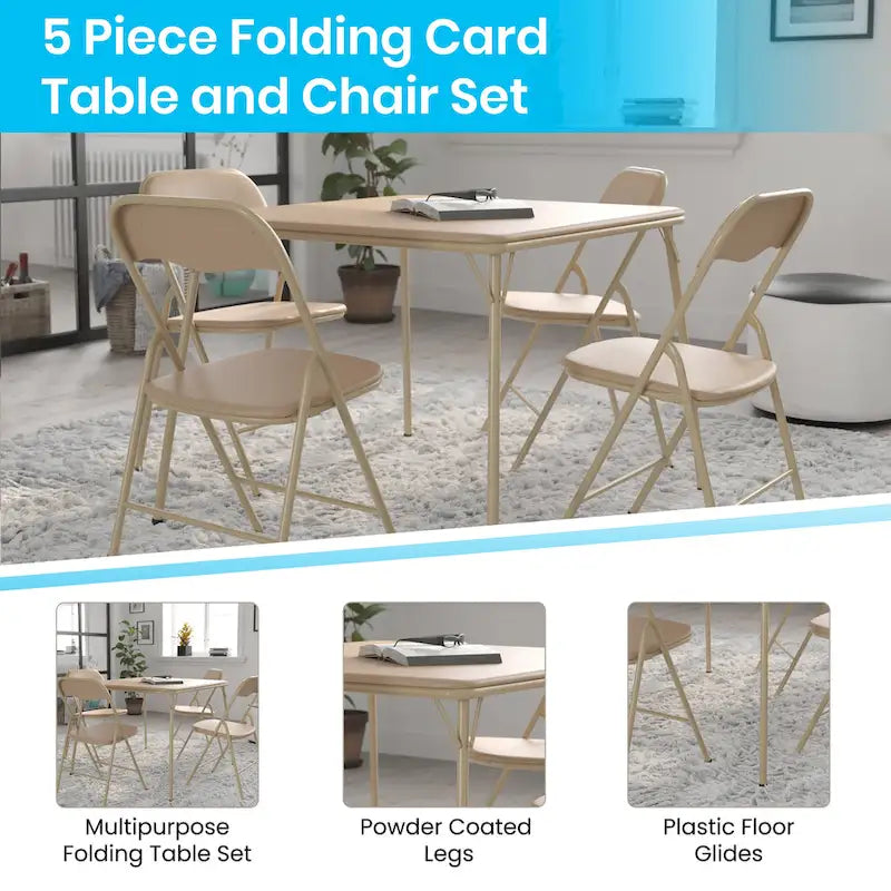 Ensemble table et chaises pliantes 5 pièces avec plateau rembourré - 85 cm (L) x 85 cm (P) x 70,5 cm (H)