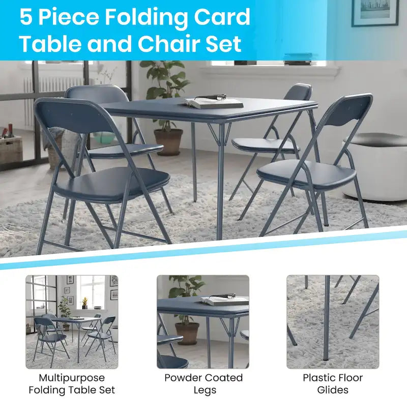 Ensemble table et chaises pliantes 5 pièces avec plateau rembourré - 85 cm (L) x 85 cm (P) x 70,5 cm (H)