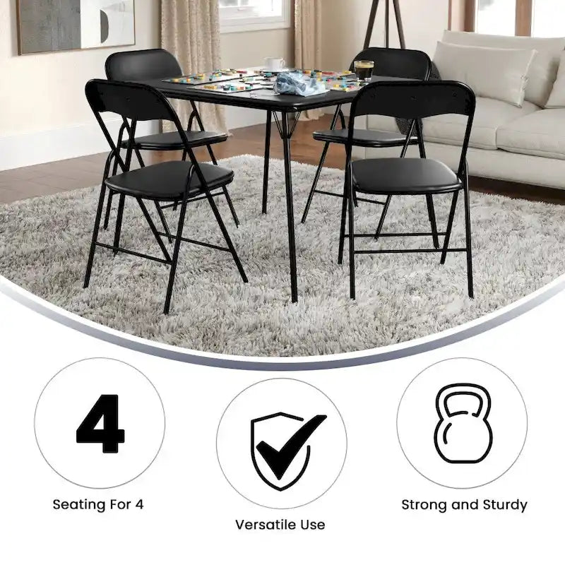 Ensemble table et chaises pliantes 5 pièces avec plateau rembourré - 85 cm (L) x 85 cm (P) x 70,5 cm (H)