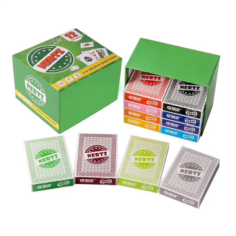 GSE 12-Deck Nertz Card Game Set, Multi-Colored Playing Card Deck, Bulk Set Poker Wide-Size Regular Index