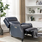 Fauteuil inclinable électrique double avec garniture cloutée en cuir véritable et port USB, idéal pour le home cinéma.