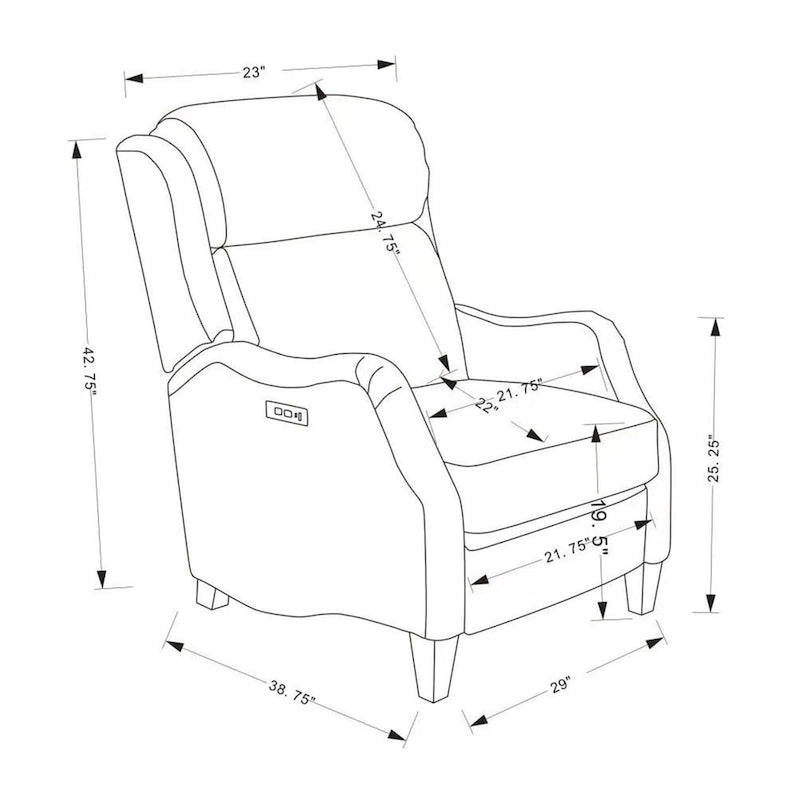 Fauteuil inclinable électrique double avec garniture cloutée en cuir véritable et port USB, idéal pour le home cinéma.