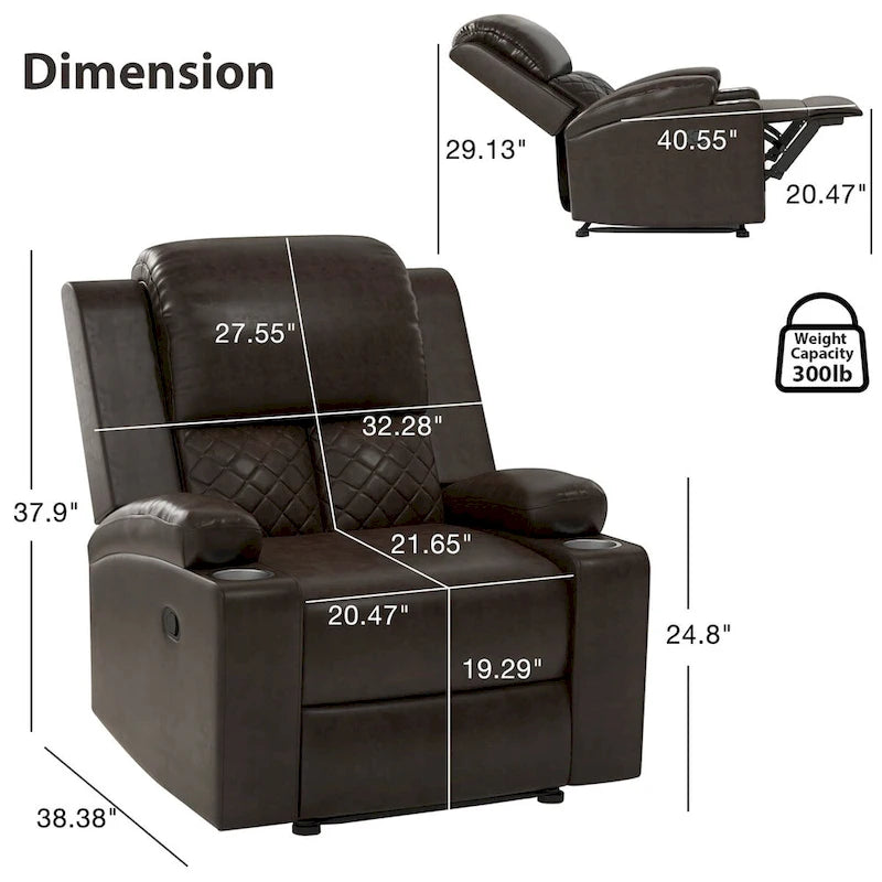 Fauteuil inclinable manuel pour home cinéma avec dossier et accoudoirs rembourrés