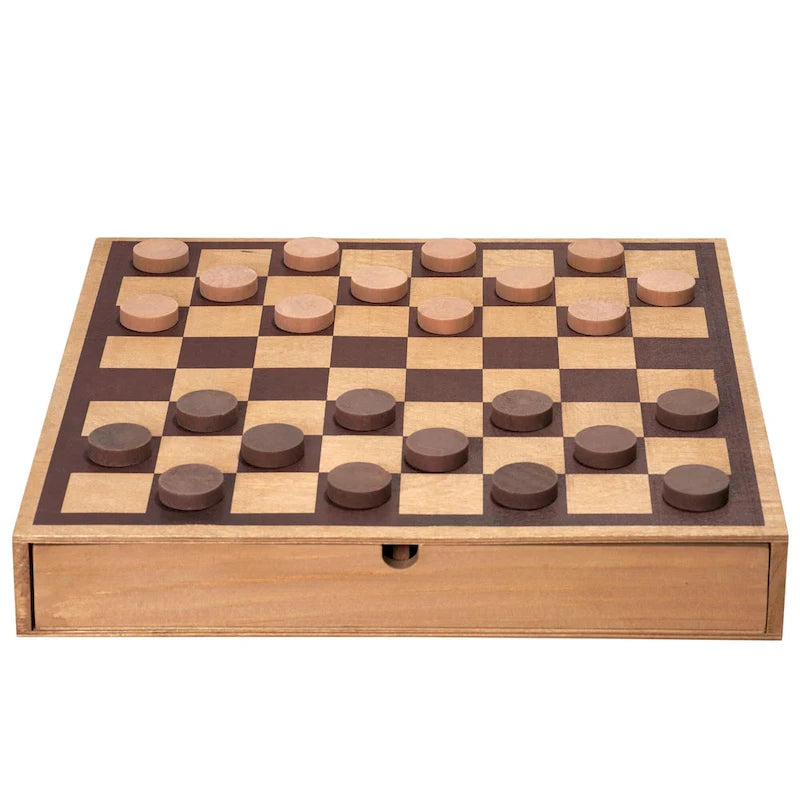 Jeu de société américain Art Decor en bois comprenant un jeu d'échecs et de dames avec tiroir - 6,35 cm (H) x 40,66 cm (L) x 40,66 cm (P)