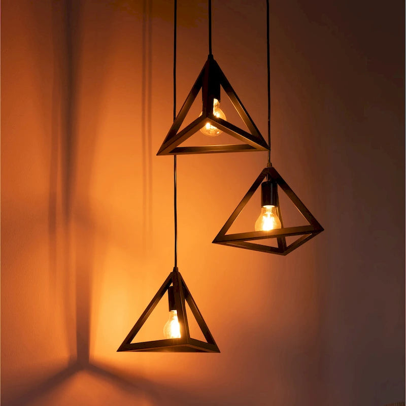 Modern 3 Bulb Triangle Shapes Ceiling Hanging Light Fixture, Black Decorative Chandelier