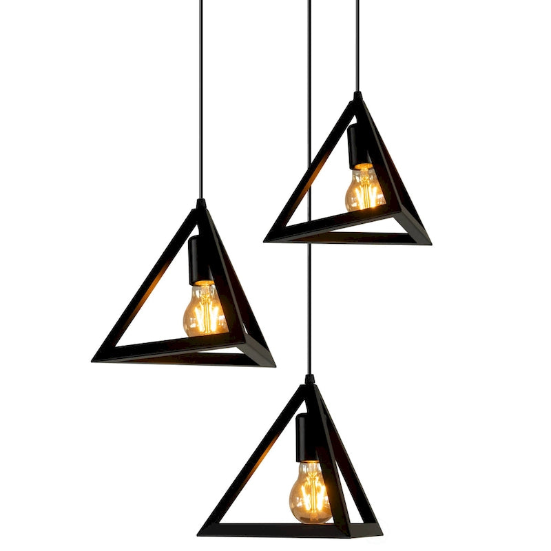 Modern 3 Bulb Triangle Shapes Ceiling Hanging Light Fixture, Black Decorative Chandelier