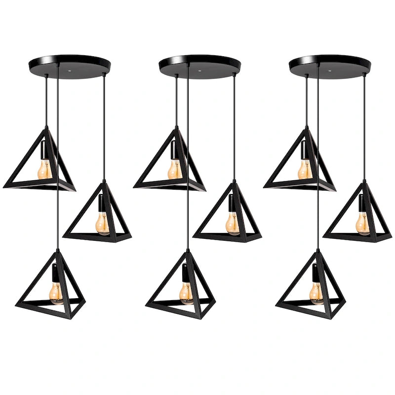Modern 3 Bulb Triangle Shapes Ceiling Hanging Light Fixture, Black Decorative Chandelier