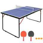 Table de ping-pong pliable et portable avec filet et 2 raquettes pour jouer en intérieur et en extérieur.