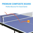 Table de ping-pong pliable et portable avec filet et 2 raquettes pour jouer en intérieur et en extérieur.
