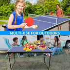 Table de ping-pong pliable et portable avec filet et 2 raquettes pour jouer en intérieur et en extérieur.
